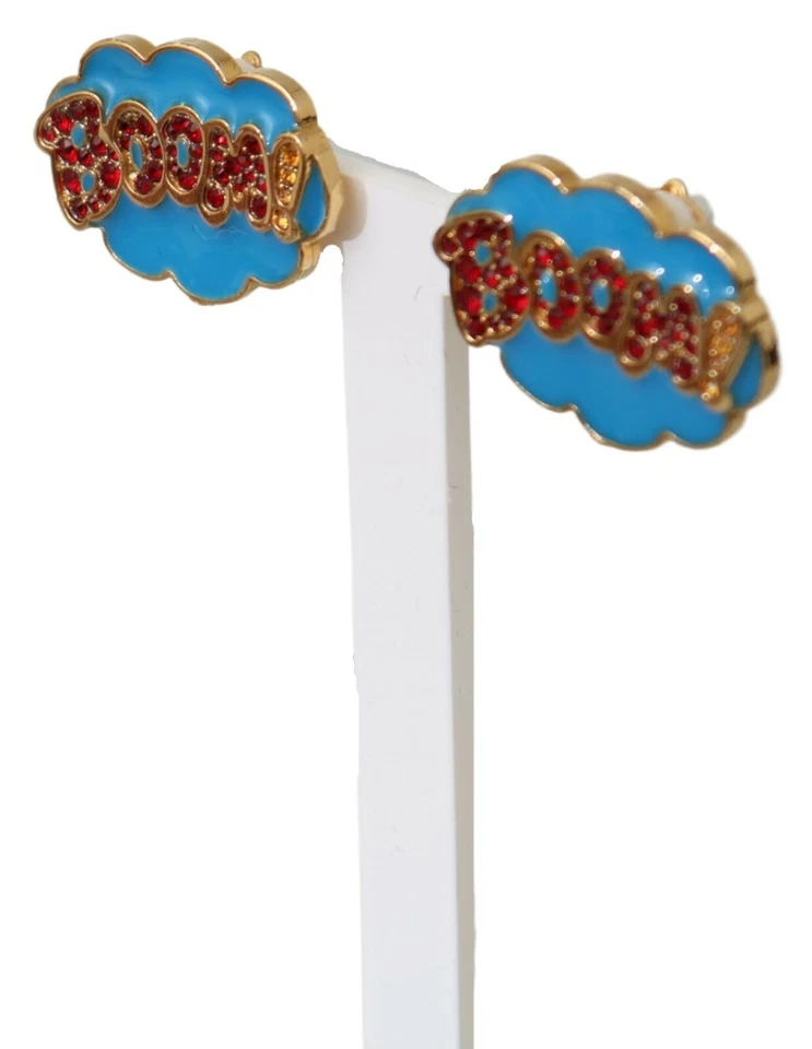 DOLCE & GABBANA Earrings Gold Brass BOOM Cartoon Crystal Clip-On RRP $800 - Image 2 of 4