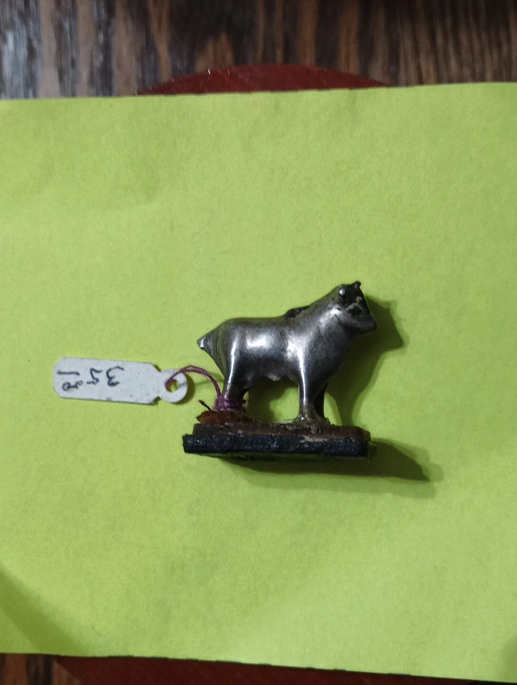 Miniature Dollhouse VINTAGE STERLING SILVER BULL CHARM On Wood Base 10 Grams - Image 4 of 4