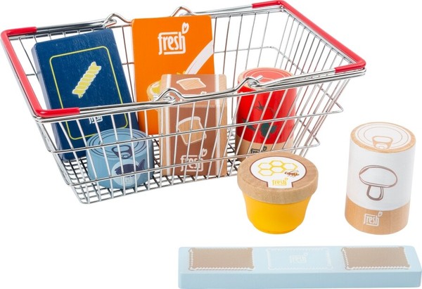 Lebensmittel-Set Aus Holz Im Einkaufskorb „Fresh“, Metallkorb, 9 Teile-image