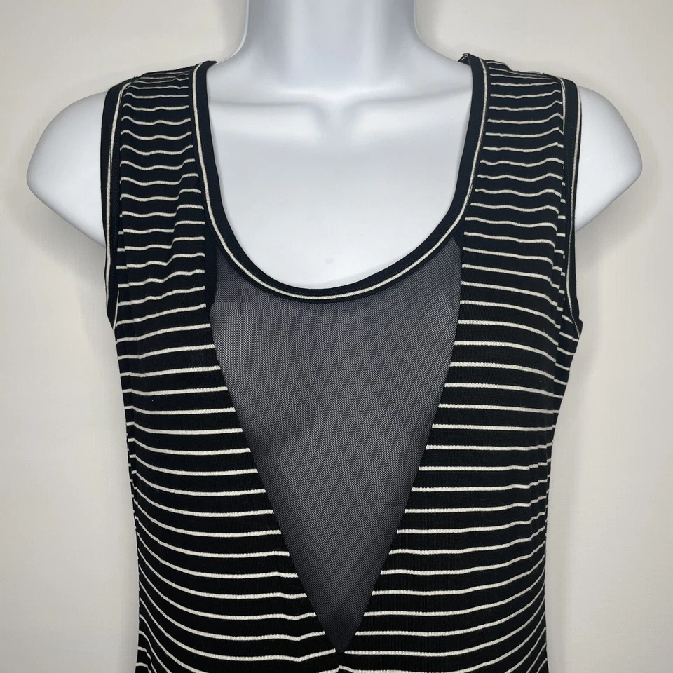 Vestido Switchblade Stiletto Vamp Negro Blanco Rayas Sin Mangas Bodycon Talla L Foto 2 de 4