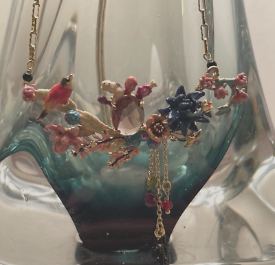 Les Nereides Necklace Enamel/Crystal/Gold-Plated Bird/Flowers