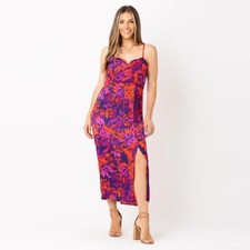 Women Floral Print Midi Length Bodycon Strappy Dress Summer Sundress