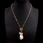 White Keshi Pearl Pendant Gold Plated Chain Necklace Simple Gift Natural Pearl