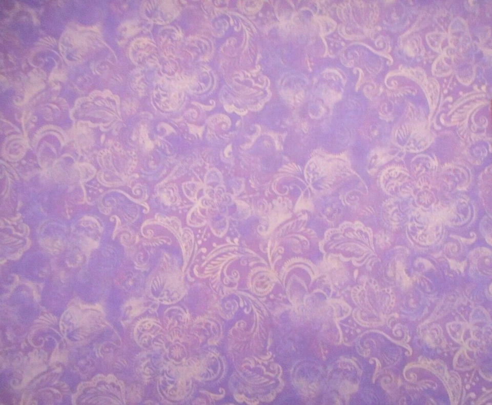 Tela de edredón por yarda blanca cachemira floral en Lt púrpura Lt azul algodón Foto 2 de 2