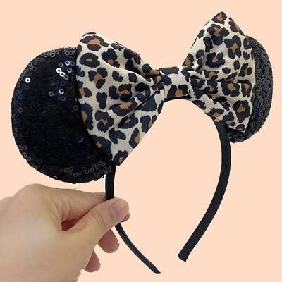 Animal Leopard Print Black Bow Mickey Minnie Ears Headband  display picture 1