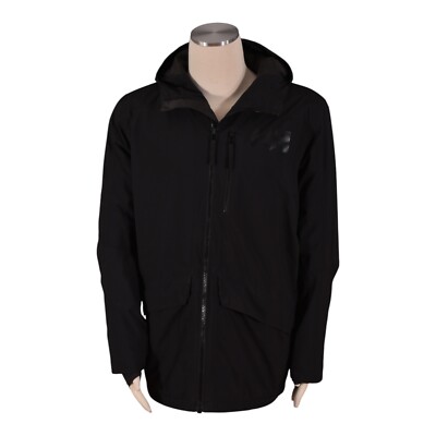 Helly Hansen Men's Raincoat Black Logo Coat Jacket Hooded Zip Waterproof Size L