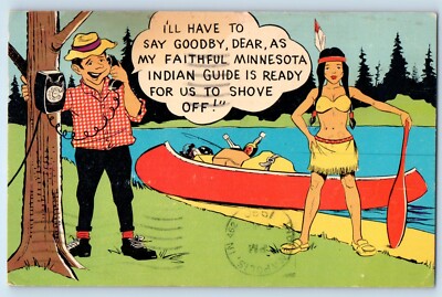 1980 Man Telephone Sexy Indian Guide Is Ready For Us To Shove Off Postcard