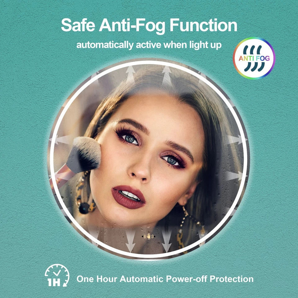 Espejo de baño montado en la pared iluminado antiniebla y control de gestos 36"", LED redondo Foto 4 de 4