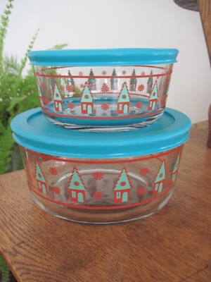 ANCHOR HOCKING SET OF 2 GLASS BOWLS WITH LIDS CHRISTMAS DESIGN 2 & 4 CUP |  eBay