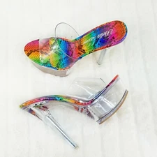 Cloud Clear Platform 6" High Heels Rainbow Snake Foot-bed Slip On Mule