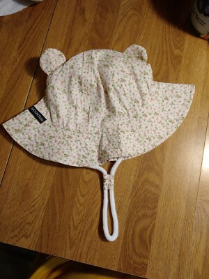 MOUNTAIN Girls Toddler Summer Floppy Sun Hat Pink  Flowers Adjustable Strap New