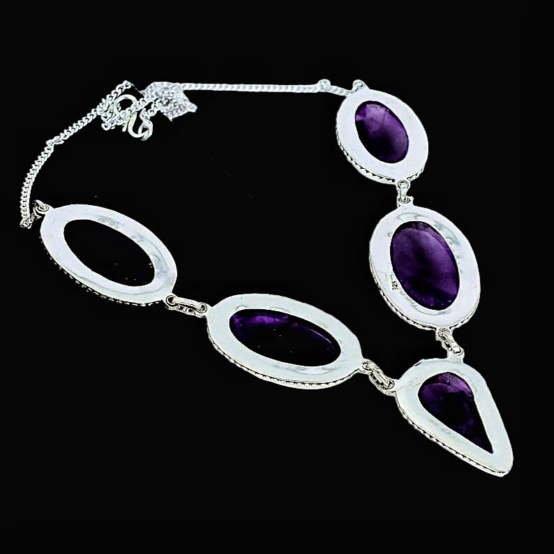 Collar de plata amatista 925 collar de plata esterlina hecho a mano collar de piedras preciosas Foto 2 de 3