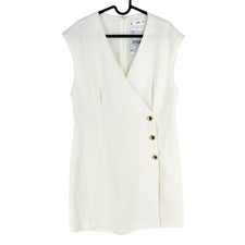 Mango MNG Women White Sleeveless V Neck Shift Dress Size L