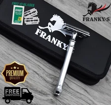 LONG POLISH HANDLE DOUBLE EDGE SAFETY RAZOR FOR MEN BEARD WET SHAVE + 10 BLADES
