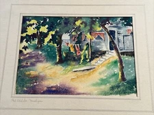 ANTIQUE PORT SHELDON PAINTING MICHIGAN AMERICAN REGIONALISM LANDSCAPE LAUNDRY