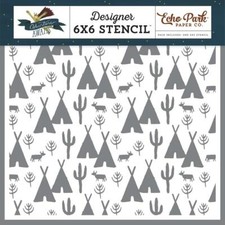 Echo Park DESERT SCENE Designer 6x6 Stencil 'Adventure Awaits' Cactus Teepee