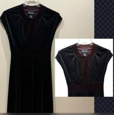 SL Fashions Dress Velvet/Velour Green Brown Swirl Waist Stretch Trim Vtg 70s 80s