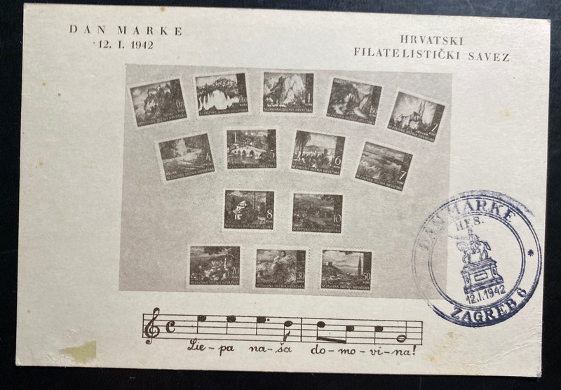 1942 Zagreb Croatia First Day Postcard Cover FDC Philatelic Exhibition