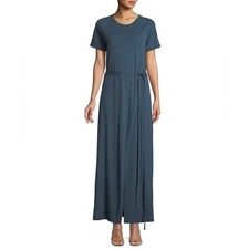 Elizabeth & James Welles Blue Pigment-Dyed Belted Maxi Tee Dress Cotton Jersey L