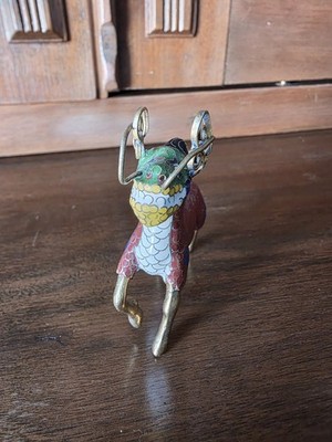 Vintage Brass And Enamel Mythical Chinese Figure Qilin