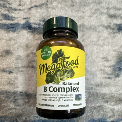 MegaFood Balanced B Complex Tablets 30ct Thiamine Riboflavin Niacin Non-GMO