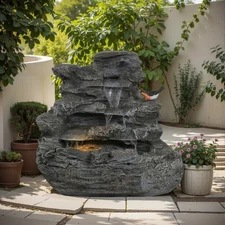 Waterfall Fountain with LED Lighting, Weather-Resistant Design