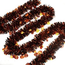 CCINEE 33FT Halloween Tinsel Garland,Pumpkin Metallic Copper Black/Pumpkin
