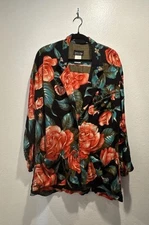 Carole Little St Tropez West Size 12 Mixed Floral Print Two Button Blazer Artsy