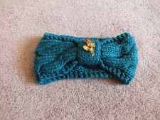 Upcycled Knit Headband Ear Warmer TEAL Knit Jewelry Accent 18x4" Unstretched