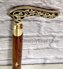 Designer Brass Resin Handle Brown Wooden Walking Stick Brass Inlaid Cane New
