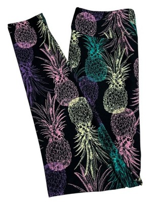 LuLaRoe Leggings OS One Size Tropical Food BLACK PINEAPPLE Fruit Colorful Island