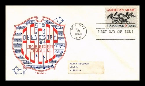 US COVER FIRST DAY OF ISSUE ARTOPAGES CACHET AMERICAN MUSIC 50TH ANNIVERSARY