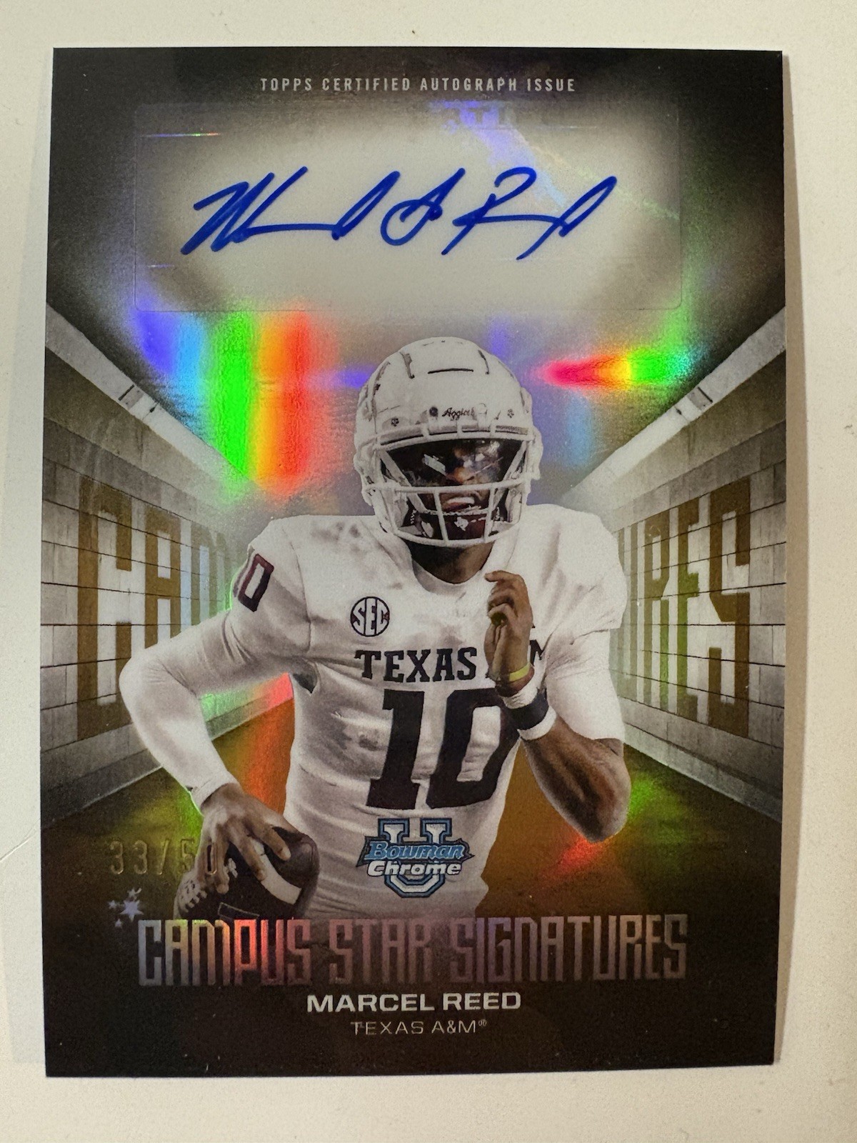 MARCEL REED 2025 Bowman University Chrome Campus Star Gold Refractor AUTO #/50