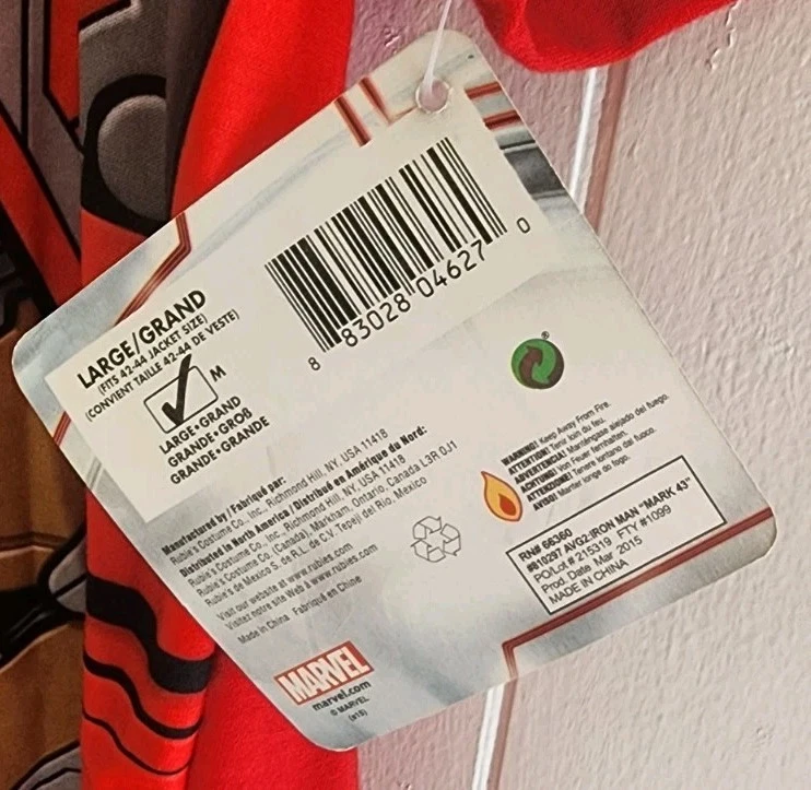 红宝石复仇者联盟钢铁侠服装印花衬衫男式大号带面具 B0861 — 第 3/4 张图片