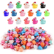 160 Pcs Christmas Mini Resin Ducks Tiny Santa Fairy Hat Duck Miniature Micro ...