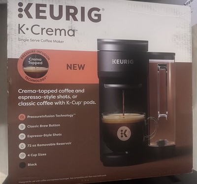 Keurig K-Crema Single Serve Pod Coffee Maker Black 72 oz Removable Reservoir