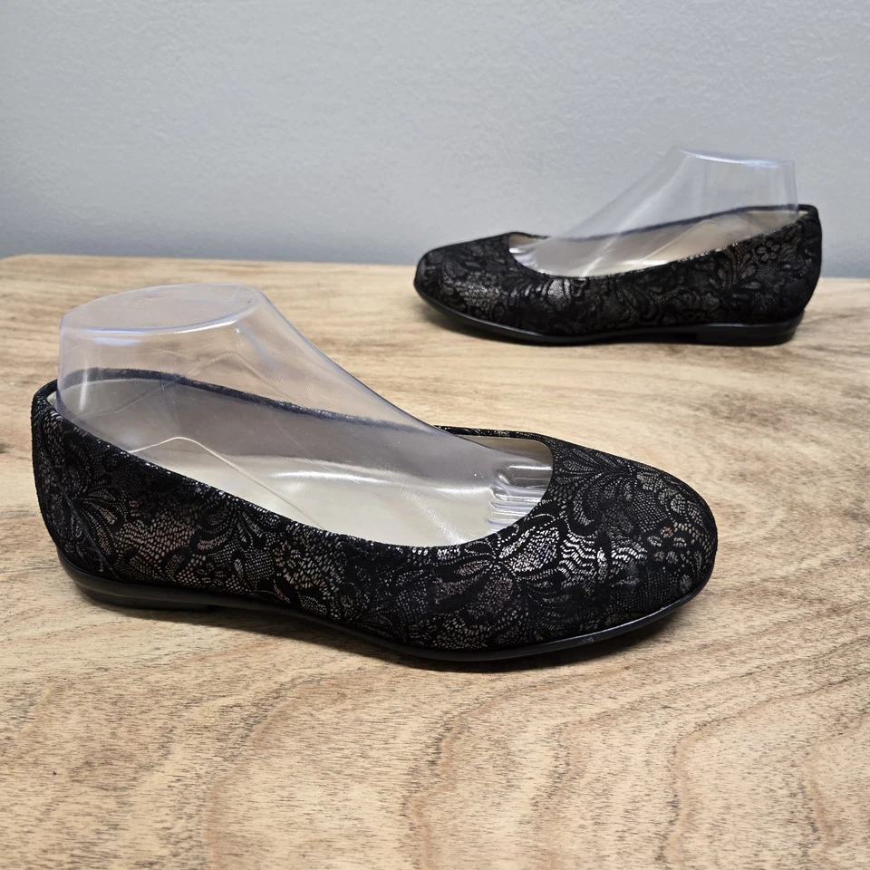 Zapatos escénicos SAS para mujer 8 WW cuero negro estampado floral de encaje ballet planos cómodos Foto 2 de 4
