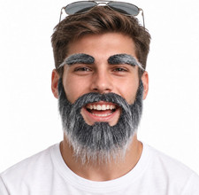 Fake Mustache and Beard Set with Adhesive, Realistic Costume Facial Hair for