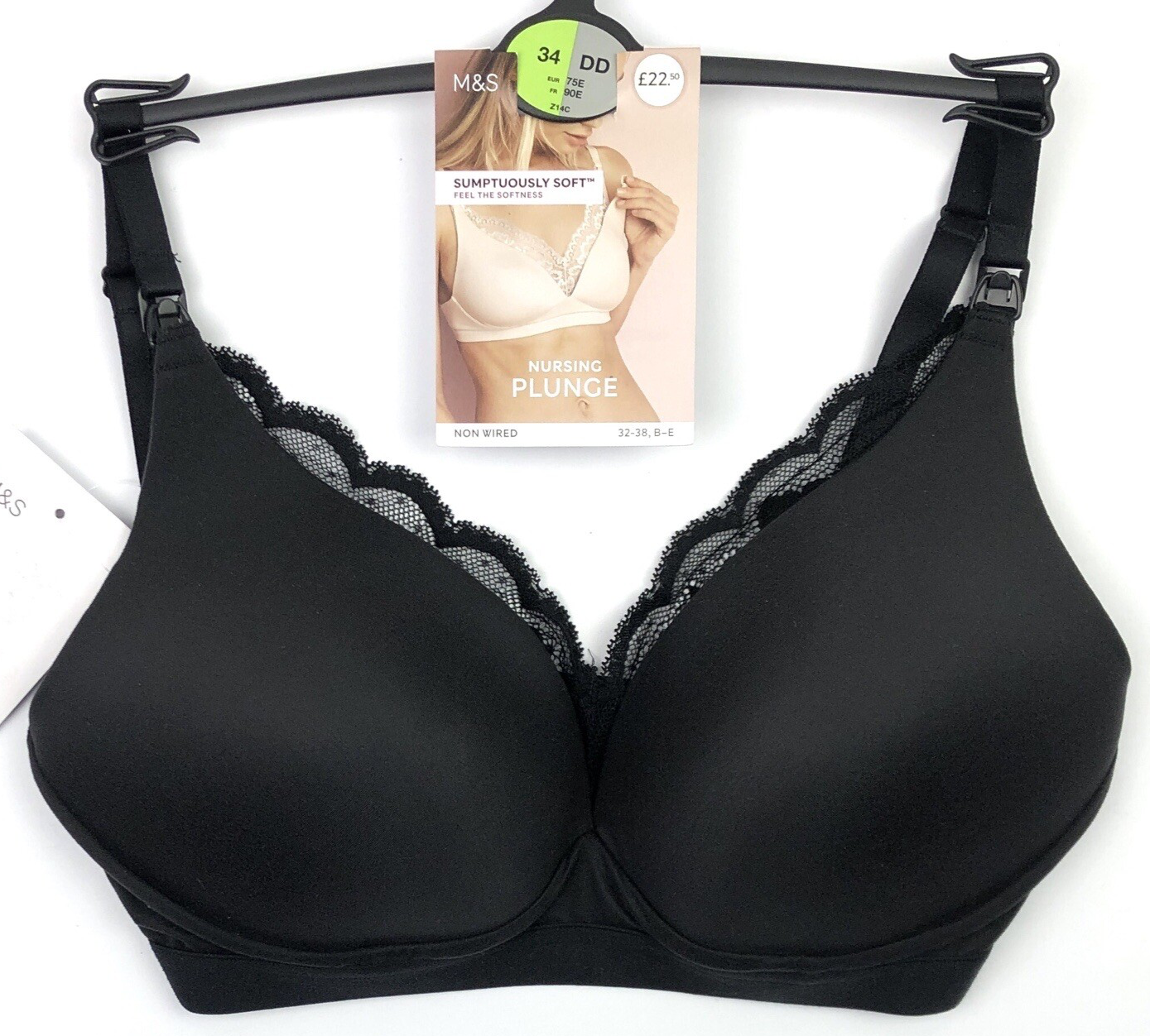 Marks & Spencer Sumptuously Soft Nursing Bra Cotton Rich 34DD Black M&S BNWT