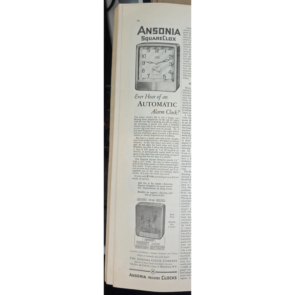 Ansonia Quarelox Reloj Despertador Automático Art Deco 1927 anuncio Foto 2 de 2