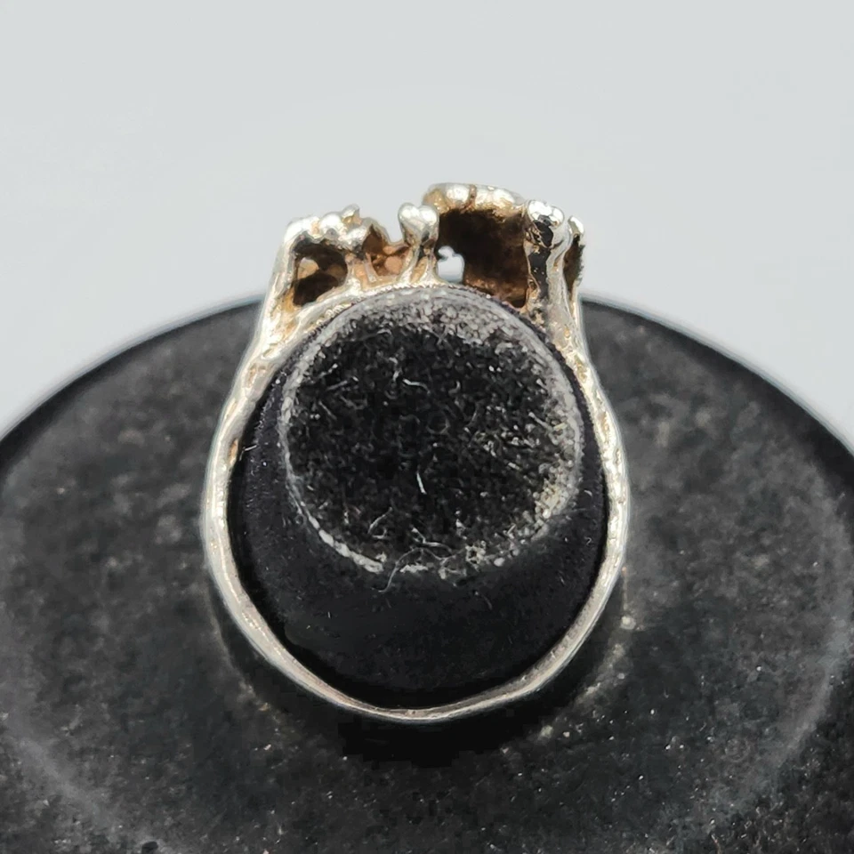 1970s Sterling Silver Turquoise Accent Nugget Brutalist LOVE Ring Sz 6 3.9g - Image 4 of 4