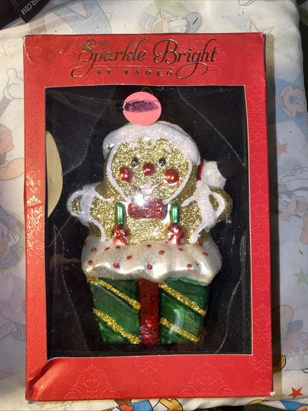 Radko Sparkle Bright Glass Gingerbread Man Christmas Tree Ornament 2012 New