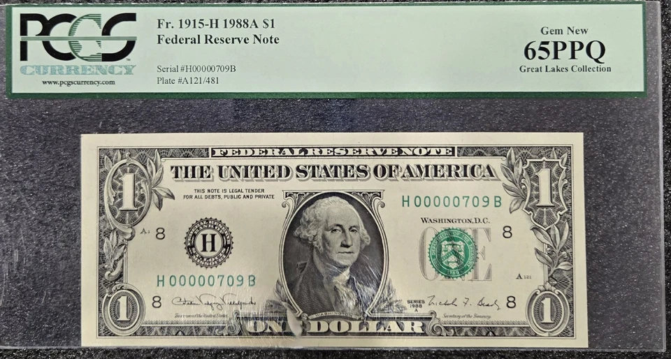 1988A $1 Dollar Low Trinary 0s 7s 9s Fancy Serial Number Birthday PGSC 65 UNC - Image 2 of 3