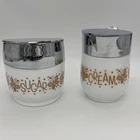 Vintage Gemco Milk Glass Gold Butterfly Pattern Cream And Sugar Set Retro MCM