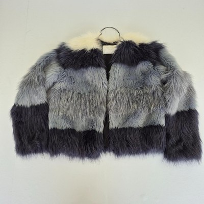 Zara Woman Mantel mittelgrau schwarz Damen Kunstfell langarm gestreift