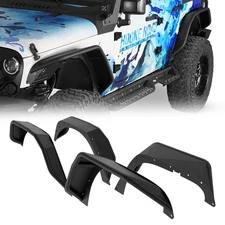 Textured Tubular Front Rear Flat Fender Flares Kits for 07-18 Jeep Wrangler JK