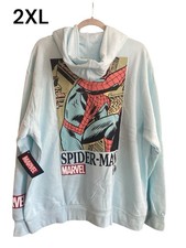 NWT Men's Large MARVEL SPIDER-MAN Hoodie 2-Sided 2XL Vintage Look Retro Sea Blue