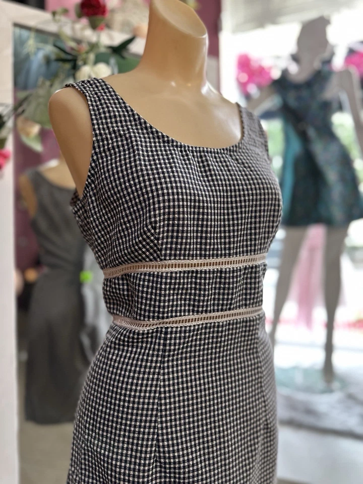 Vintage 90s Gingham Mini Dress Blue White Preppy Sleeveless Coquette Twee M - Image 4 of 4