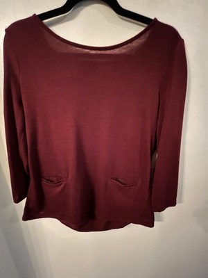 Ann Taylor Raspberry 3/4 Sleeve Button Back Blouse Top M Mixed Material Pkts