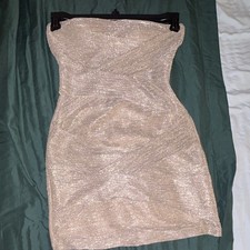 Metallic Strapless Bodycon Mini Dress Beige Gold Women's Party Clubwear